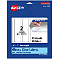 Avery® Glossy Permanent Labels, 94265-CGF25, Rectangle, 11" x 3", Clear, Pack Of 50