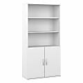 Bush Business Furniture Hybrid 73"H 5-Shelf Bookcase With Doors, White, Standard Delivery
