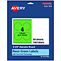 Avery® Print-To-The-Edge Labels With Sure Feed® Technology, 94514-NGP40, Round, 3-1/2", Matte Neon Green, Pack of 160 1 thumbnail image
