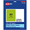 Avery® Print-To-The-Edge Labels With Sure Feed® Technology And Easy Peel®, 94102-BGP10, Square, 3/4" x 3/4", Matte Bright Green, Pack of 800 1 thumbnail image