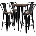 Flash Furniture Round Metal Bar Table Set With 4 Stools, 42"H x 30"W x 30"D, Black