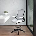 Flash Furniture Mid-Back Mesh Ergonomic Drafting Chair with Adjustable Foot Ring and Flip-Up Arms, White 1 thumbnail image