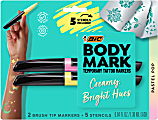 BIC BodyMark Temporary Tattoo Markers, Flexible Brush Tips, Black Barrels, Pastel Pink And Yellow Ink, Pack Of 2 Markers