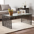 Southern Enterprises Loni Woven Cocktail Table, Rectangle, Clear/Dark Blackwashed Brown