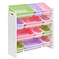 Honey-can-do SRT-01603 Kids Toy Organizer and Storage Bins, White/Pastel - 12x Bin - 36"x12.5" Width33.3" - SRT01603 1 thumbnail image