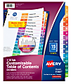 Avery® Ready Index® 1-15 Tab Binder Dividers With Customizable Table Of Contents, 8-1/2" x 11", 15 Tab, White/Multicolor, Pack Of 6 Sets