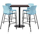 KFI Studios Proof Bistro Square Pedestal Table With Imme Bar Stools, Includes 4 Stools, 43-1/2”H x 36”W x 36”D, Cafelle Top/Black Base/Sky Blue Chairs