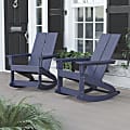 Flash Furniture Finn Modern Commercial Grade All-Weather 2-Slat Poly Resin Rocking Adirondack Chairs, Navy, Set Of 2 Chairs