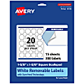 Avery® Removable Labels With Sure Feed®, 94110-RMP15, Square Scalloped, 1-5/8" x 1-5/8", White, Pack Of 300 Labels