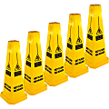 Genuine Joe Bright 4-sided Caution Safety Cone - 5 / Carton - English, Spanish - 10" Width x 24" Height x 10" Depth - Cone Shape - Stackable - Industrial - Polypropylene - Yellow