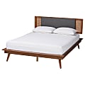 Baxton Studio Delfina Mid-Century Modern Platform Bed, Queen, 39”H x 67-5/8”W x 86-1/2”D, Dark Gray/Walnut Brown