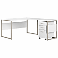 Bush Business Furniture Hybrid 60"W L-Shaped Table Computer Desk With Mobile File Cabinet, White, Premium Installation