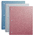 Office Depot® Brand Glitter 3-Hole-Punched Notebook, 8" x 10 1/2", Wide Ruled, 160 Pages (80 Sheets), Assorted Colors
