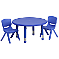 Flash Furniture Round Plastic Height-Adjustable Activity Table With 2 Chairs, 23-3/4" x 33", Blue