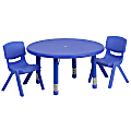 Flash Furniture Round Plastic Height-Adjustable Activity Table With 2 Chairs, 23-3/4" x 33", Blue 1 thumbnail image