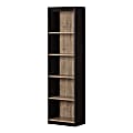 South Shore Axess 68-3/4"H 5-Shelf Narrow Bookcase, Weathered Oak/Rubbed Black