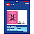 Avery® Print-To-The-Edge Labels With Sure Feed® Technology And Easy Peel®, 94224-BPP40, Rectangle, 1" x 3", Matte Bright Pink, Pack of 640 1 thumbnail image