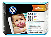 HP 564 Cyan, Magenta, Yellow Ink Cartridges With Photo Paper And Envelopes, Pack Of 3, J2X80AN