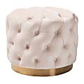 Baxton Studio Glam Velvet Button-Tufted Round Ottoman, Light Beige/Gold 1 thumbnail image