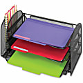 Safco Onyx 1 Upright/3 Tray Mesh Desk Organizer - 1 Pocket(s) - 8" Height x 17.3" Width x 9" DepthDesktop - Black - 1 Each