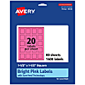 Avery® Print-To-The-Edge Labels With Sure Feed® Technology And Easy Peel®, 94106-BPP80, Square, 1-1/2" x 1-1/2", Matte Bright Pink, Pack of 1600 1 thumbnail image