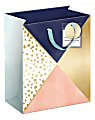 Lady Jayne Gift Bag With Tissue Paper And Hang Tag, Smalll, Navy And Coral Color Block