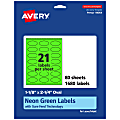 Avery® Print-To-The-Edge Labels With Sure Feed® Technology And Easy Peel®, 94054-NGP80, Oval, 1-1/8" x 2-1/4", Matte Neon Green, Pack of 1680 1 thumbnail image