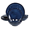 Elama Samara Stoneware Dinnerware Set, Blue, Set Of 12 Pieces