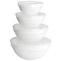 Gibson Ultra White Shadow 8-Piece Tempered Opal Glass Bowl And Lid Set, White