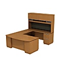 Bush Business Furniture Milano2 Bowfront Desk Right Hand U-Station with Hutch, 72 3/16" x 71 1/8" x 101 5/8", Golden Anigre, Standard Delivery Service