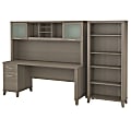Bush Furniture Somerset 72"W Office Desk With Hutch And 5 Shelf Bookcase, Ash Gray, Standard Delivery