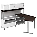 Bush Business Furniture Momentum Floating Dog-Leg Left-Hand L-Station Desk With Hutch And Storage, 62 1/8"H x 71 3/16"W x 81 11/16"D, Modern Cherry, Standard Delivery Service