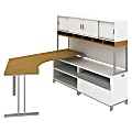Bush Business Furniture Momentum Floating Dog-Leg Right-Hand L-Station Desk With Hutch And Storage, 62 1/8"H x 71 3/16"W x 81 11/16"D, Modern Cherry, Premium Delivery Service
