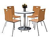 KFI Studios Jive Round Pedestal Table With 4 Stacking Chairs, 29"H x 36"W x 36"D, Natural/Crisp Linen  1 thumbnail image