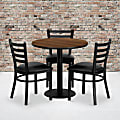 Flash Furniture Round Laminate Table Set With 3 Ladder-Back Metal Chairs, 30"H x 30"W x 30"D, Walnut