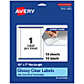 Avery® Glossy Permanent Labels With Sure Feed®, 94263-CGF10, Rectangle, 10" x 7", Clear, Pack Of 10