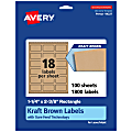 Avery® Kraft Permanent Labels With Sure Feed®, 94227-KMP100, Rectangle, 1-1/4" x 2-3/8", Brown, Pack Of 1,800