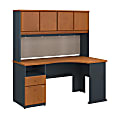 Bush Business Furniture Office Advantage 60"W Corner Desk With Hutch And 2 Drawer Pedestal, Natural Cherry/Slate, Standard Delivery