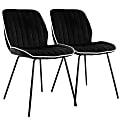 Elama Velvet Tufted Chairs With Piping, Black, Set Of 2 Chairs