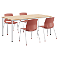 KFI Studios Dailey Table Set With 4 Sled Chairs, Natural Table/Coral Chairs 1 thumbnail image