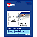 Avery® Glossy Permanent Labels With Sure Feed®, 94104-CGF50, Square, 2-1/2" x 2-1/2", Clear, Pack Of 450
