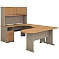 Bush Business Furniture Office Advantage U Shaped Desk And Hutch With Peninsula And Storage, Light Oak/Sage, Standard Delivery