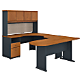 Bush Business Furniture Office Advantage U Shaped Desk And Hutch With Peninsula And Storage, Natural Cherry/Slate, Premium Installation