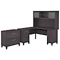 Bush Business Furniture Somerset 60"W L-Shaped Corner Desk With Hutch And Lateral File Cabinet, Storm Gray, Standard Delivery