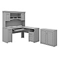Bush Furniture Fairview 60"W L-Shaped Desk With Hutch And Small Storage Cabinet, Cape Cod Gray, Standard Delivery