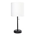 LimeLights Stick Lamp with Charging Outlet and Fabric Shade, 19.5"H, White/Black