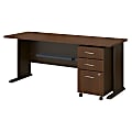 Bush Business Furniture Office Advantage 72"W Desk With Mobile File Cabinet, Sienna Walnut/Bronze, Standard Delivery
