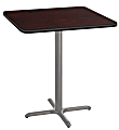 National Public Seating Square Café Table, X-Base, 42"H x 36"W x 36"D, Mahogany/Gray