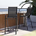 Flash Furniture Brazos Series Outdoor Bar Stools With Flex Comfort Material, Black, Set Of 2 Stools 1 thumbnail image