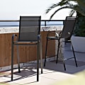 Flash Furniture Brazos Series Outdoor Bar Stools With Flex Comfort Material, Black, Set Of 2 Stools